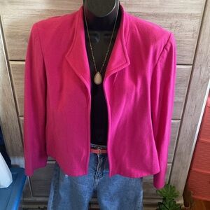 VINTAGE Louben Hot Pink Fuchsia Wool Cashmere Open Front Blazer Women’s Size M